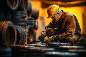 Man at work. Industrial worker at oil plant. Generative AI photo