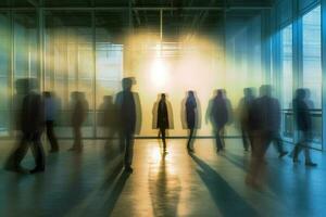 People silhouettesin business office with motion blur effect. Generative AI photo