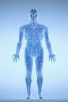 humano cuerpo silueta con energía puntos. anatómico modelo. generativo ai foto