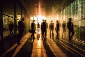 People silhouettesin business office with motion blur effect. Generative AI photo