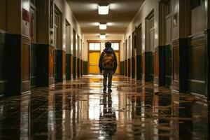 Back view of boy in school. Education in elementary school. photo