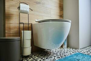 Bathroom interior with toilet bowl photo