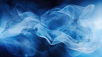 Smoke swirling effect. Ink drop in water on dark blue background. Generative AI photo