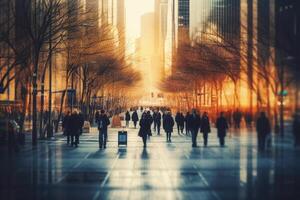 personas siluetas a ciudad calle con movimiento difuminar efecto. generativo ai foto