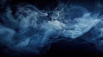 Smoke swirling effect. Ink drop in water on dark blue background. photo