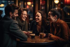 contento amigos reunión en cafetería. generativo ai foto