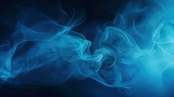 Smoke swirling effect. Ink drop in water on dark blue background. Generative AI photo