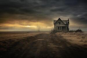 Abandoned house in the field. photo