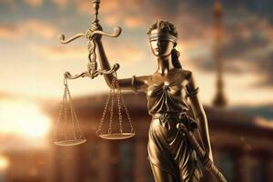 dama justicia estatua ley y legal concepto. generativo ai foto