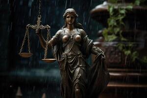 dama justicia estatua ley y legal concepto. generativo ai foto