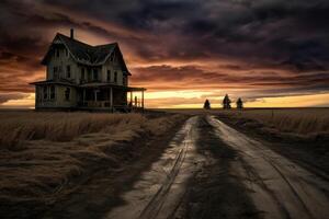 Abandoned house in the field. photo
