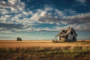 Abandoned house in the field. Generative AI photo