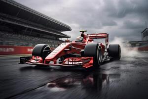 Formula one racing car at race track. Generative AI photo