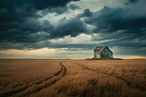 abandonado casa en el campo. generativo ai foto