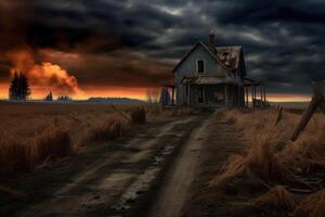Abandoned house in the field. photo