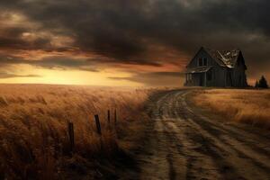 abandonado casa en el campo. generativo ai foto