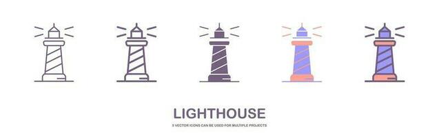 Lighthouse icons set. Outline set of lighthouse vector icons for web design. isolated on white background.