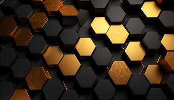 Abstract black and gold hexagonal luxury background photo