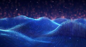 Abstract Blue Digital Technology Wave Background. photo