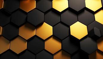 Abstract black and gold hexagonal luxury background. photo