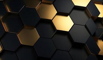 Abstract black and gold hexagonal luxury background. photo