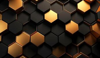 Abstract black and gold hexagonal luxury background. photo