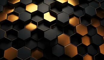 resumen negro y oro hexagonal lujo antecedentes. ai generado foto