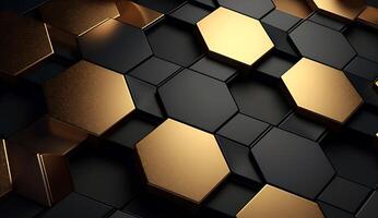 Abstract black and gold hexagonal luxury background. photo