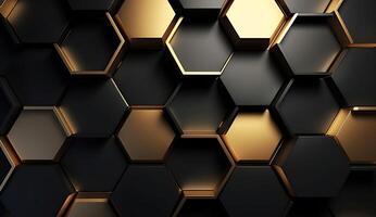 Abstract black and gold hexagonal luxury background. photo