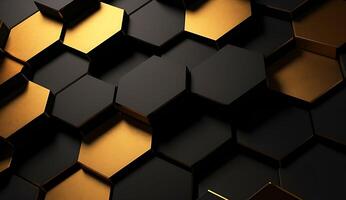 Abstract black and gold hexagonal luxury background. photo