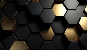 Abstract black and gold hexagonal luxury background. photo