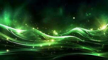 Abstract green luxury wave background with light effect. AI Generated photo