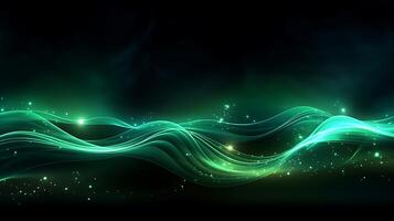 Abstract green luxury wave background with light effect. photo