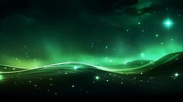 Abstract green luxury wave background with light effect. photo