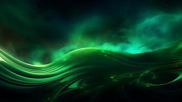 Abstract green luxury wave background with light effect. AI Generated photo