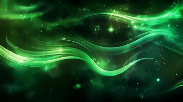 Abstract green luxury wave background with light effect. AI Generated photo