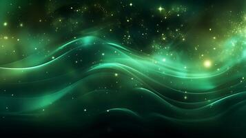 Abstract green luxury wave background with light effect. AI Generated photo