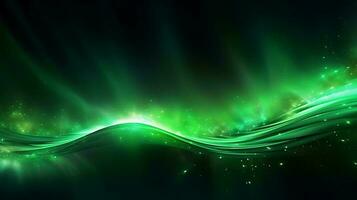 Abstract green luxury wave background with light effect. AI Generated photo