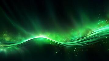 Abstract green luxury wave background with light effect. photo