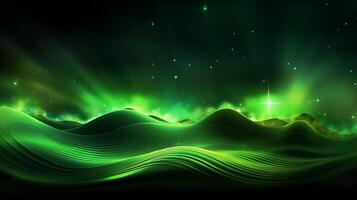 Abstract green luxury wave background with light effect. AI Generated photo