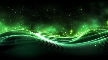 Abstract green luxury wave background with light effect. AI Generated photo