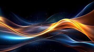 Abstract modern futuristic wave background with blue and gold color. photo