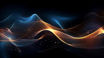 Abstract modern futuristic wave background with blue and gold color. photo