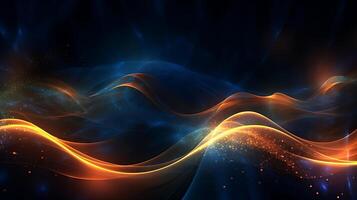 Abstract modern futuristic wave background with blue and gold color. photo