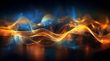 Abstract modern futuristic wave background with blue and gold color. photo