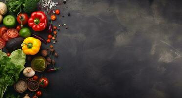 Vegetables set and spices for cooking on dark background. AI Generated photo