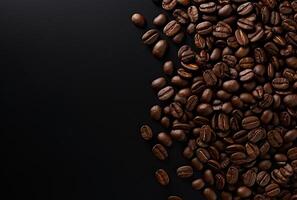 Fresh Coffee Beans On Dark Background with empty space for text. photo