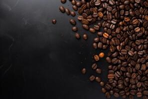 Fresh Coffee Beans On Dark Background with empty space for text. photo