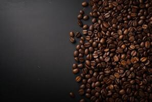 Fresh Coffee Beans On Dark Background with empty space for text. photo
