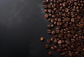 Fresh Coffee Beans On Dark Background with empty space for text. photo